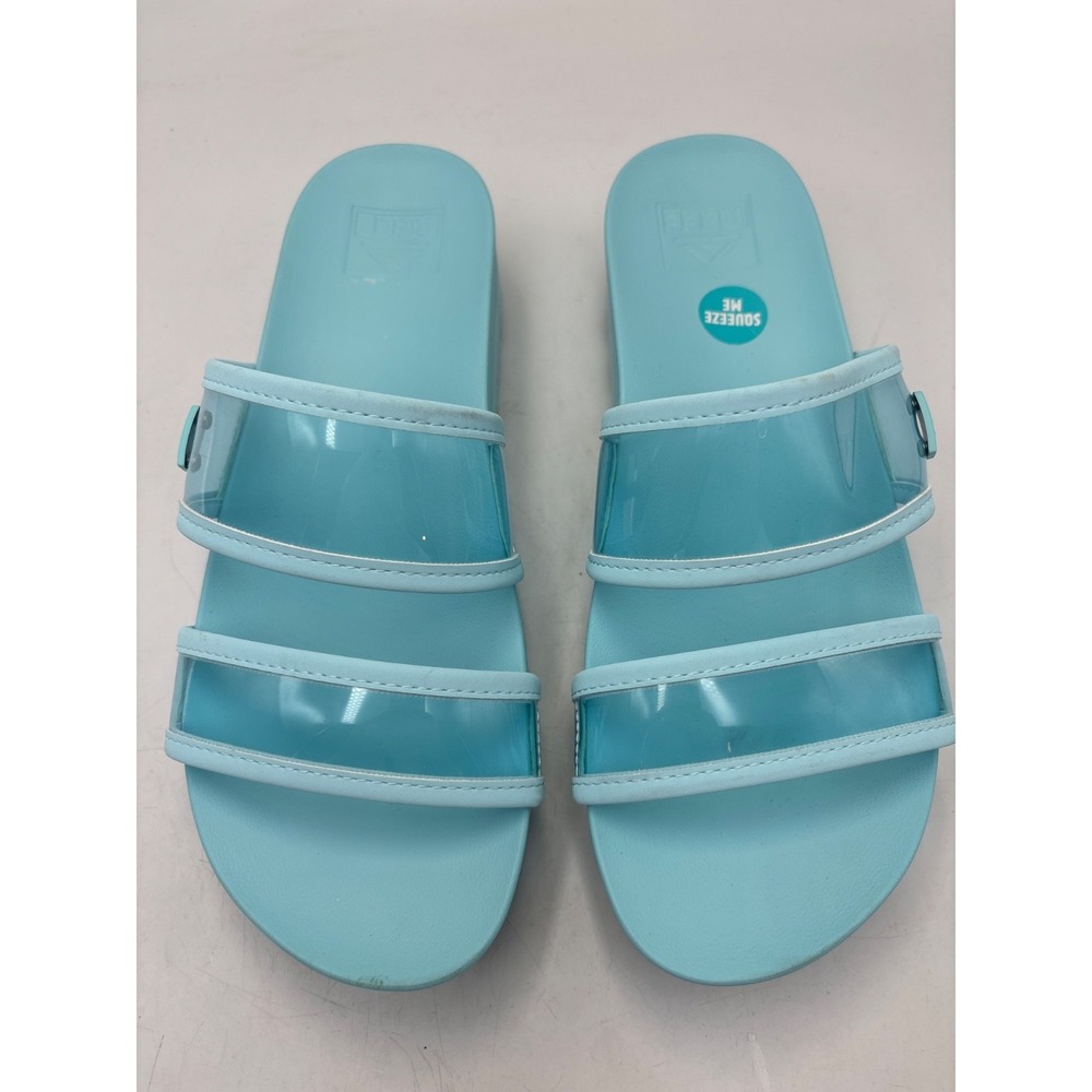 WOMEN'S REEF BLUE VISTA HI ENERGY PLATFORM SLIDE ON BEACH SANDAL SIZE 8 NWOT
